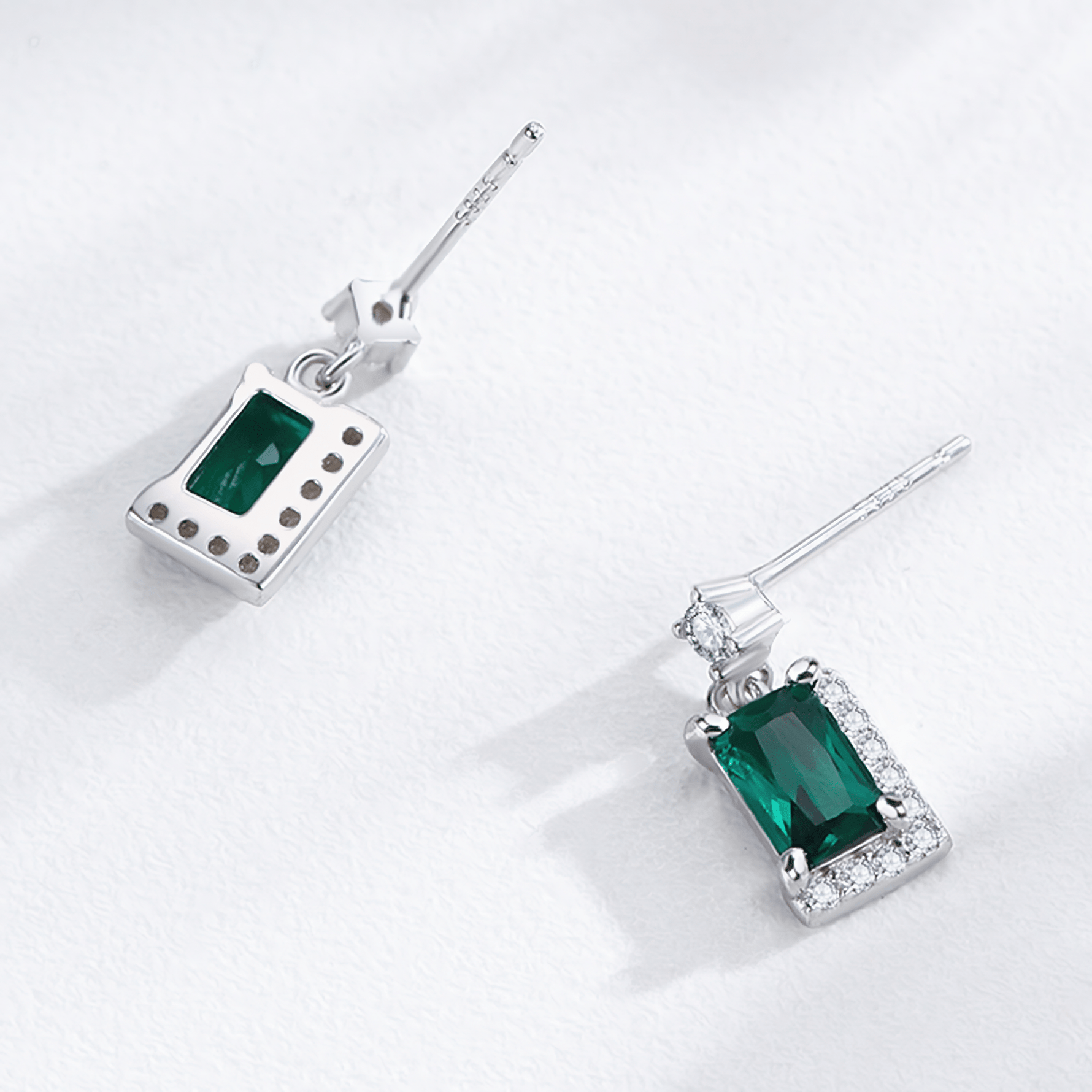 Emerald Green Drop Earrings in 925 Sterling Silver with Zirconia Accents - NAFALUXE