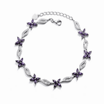 Floral Bracelet with Purple Marquise Zirconia and Crystal Leaf Accents - NAFALUXE