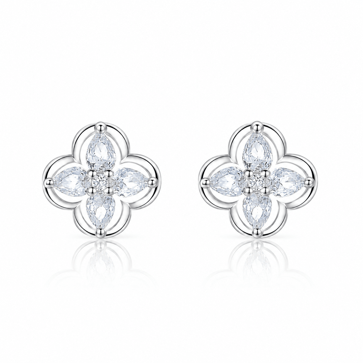 Floral Stud Earrings with Marquise-Cut AAA Cubic Zirconia - NAFALUXE
