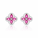 Floral Stud Earrings with Pink Teardrop AAA Cubic Zirconia - NAFALUXE