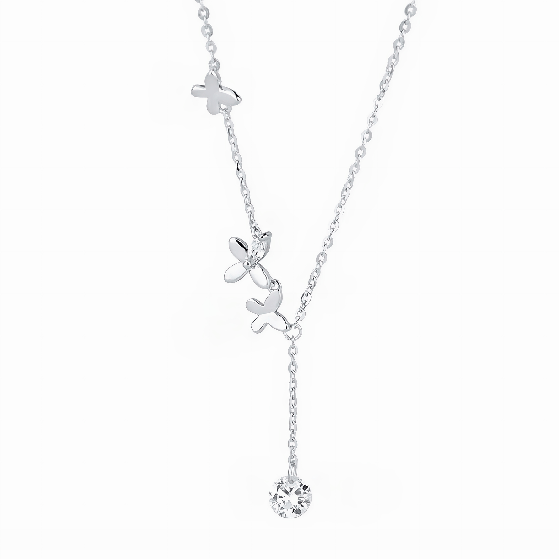 Flutter Drop – Sterling Silver Butterfly Necklace with Crystal - NAFALUXE