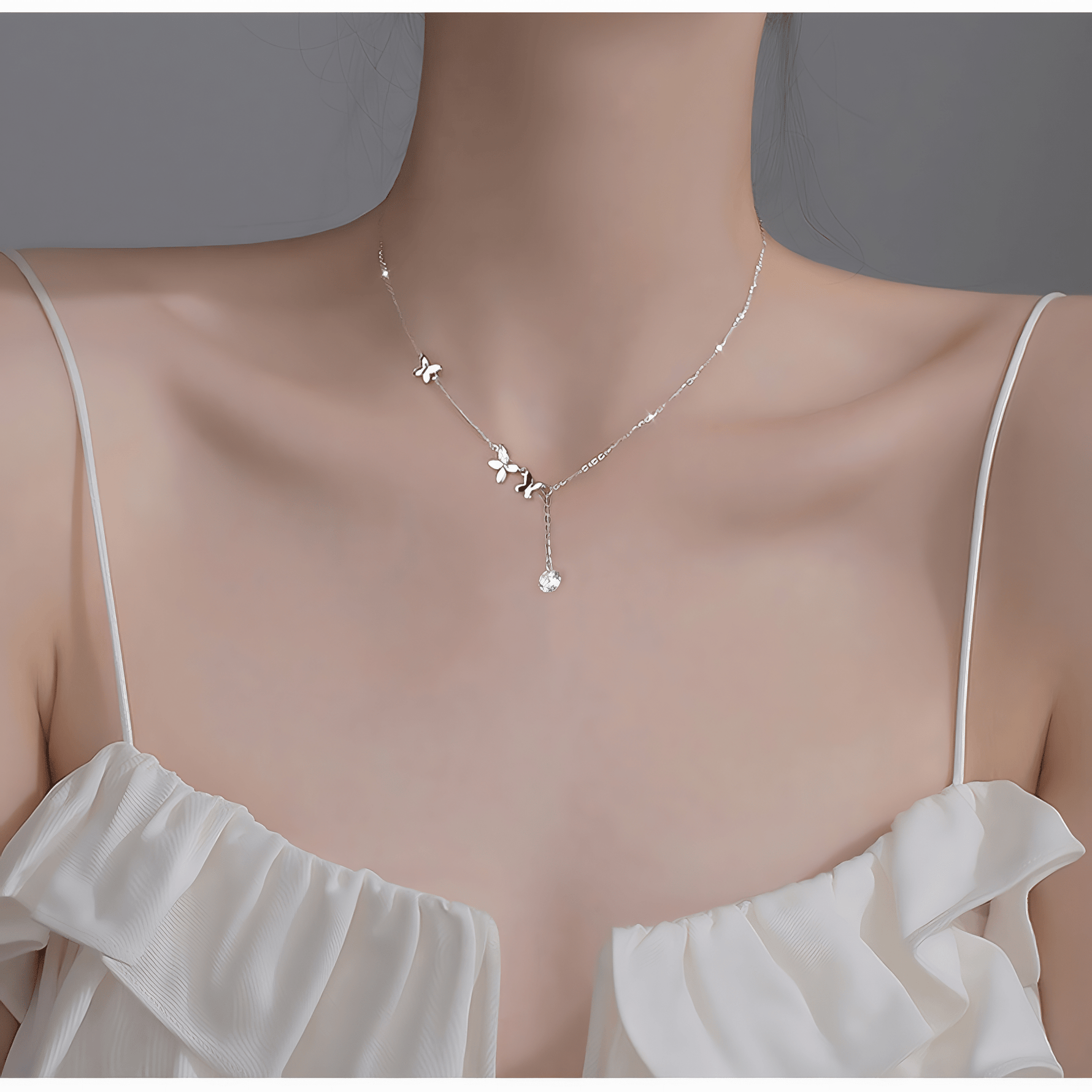 Flutter Drop – Sterling Silver Butterfly Necklace with Crystal - NAFALUXE