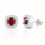 Garnet Halo Stud Earrings – 925 Silver - NAFALUXE
