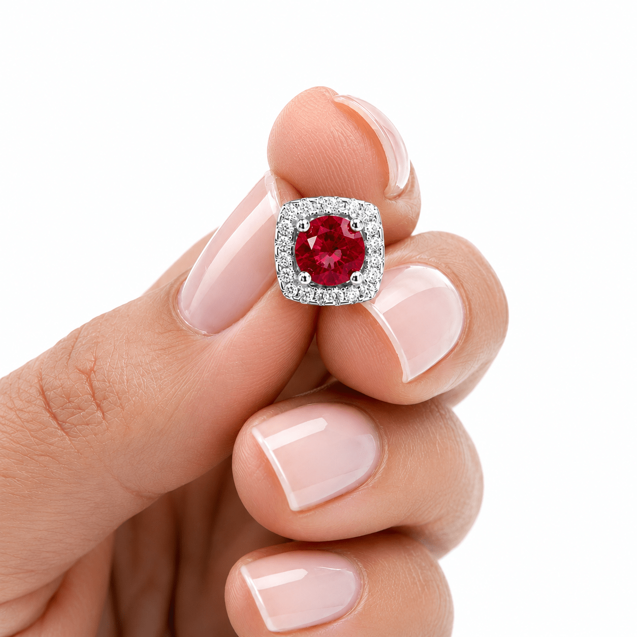 Garnet Halo Stud Earrings – 925 Silver - NAFALUXE
