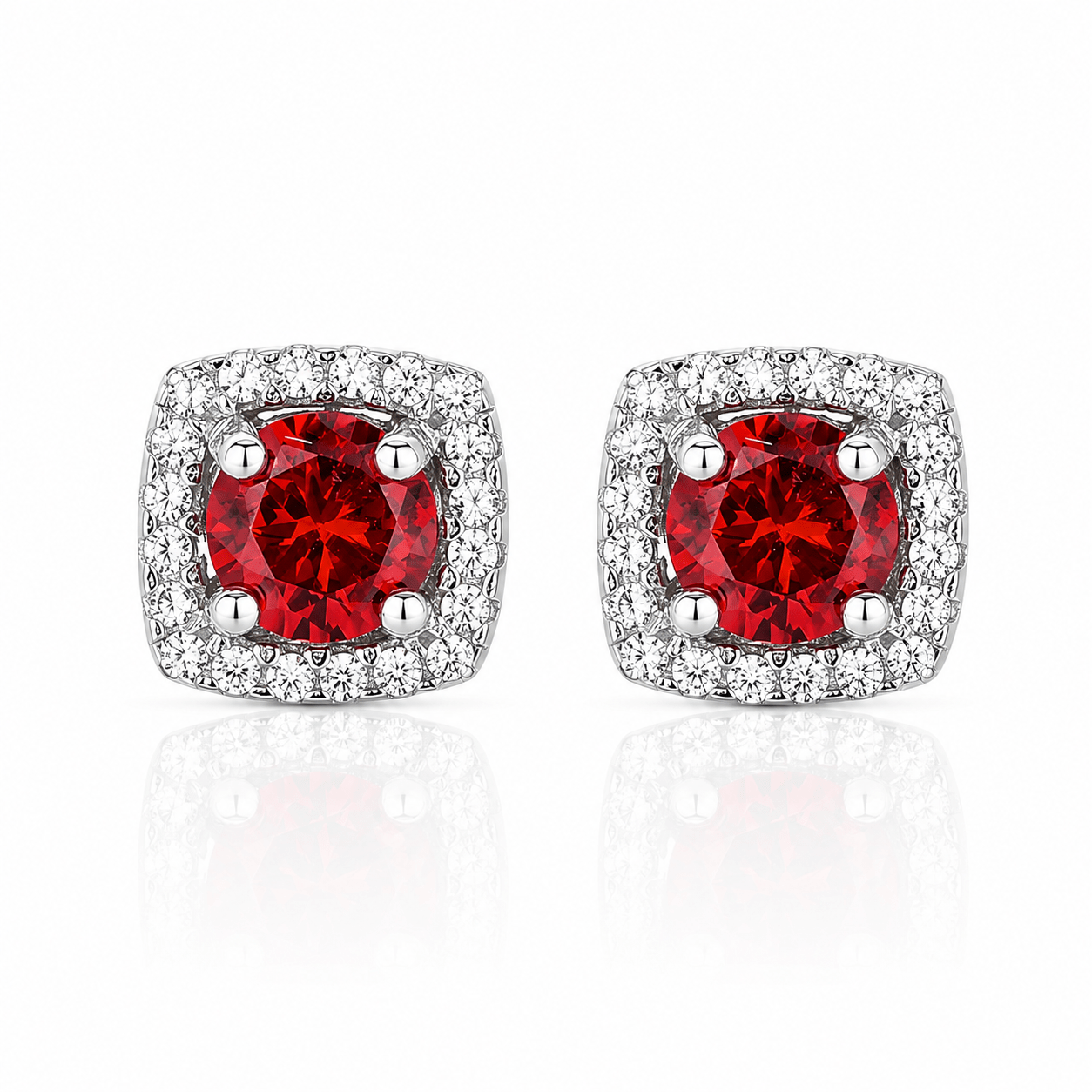 Garnet Halo Stud Earrings – 925 Silver - NAFALUXE
