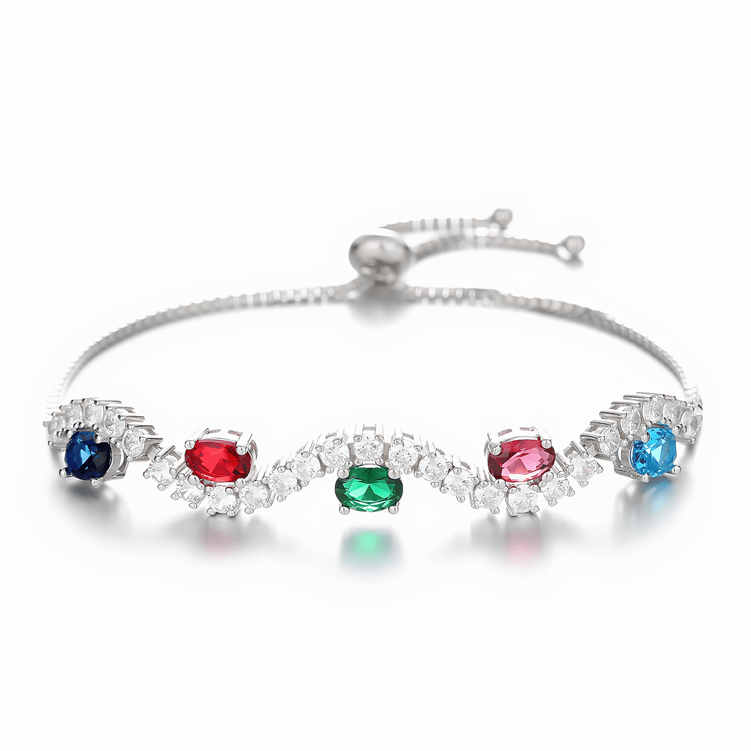 Gemstone Wave Bracelet Adjustable Sterling Silver 925 - NAFALUXE