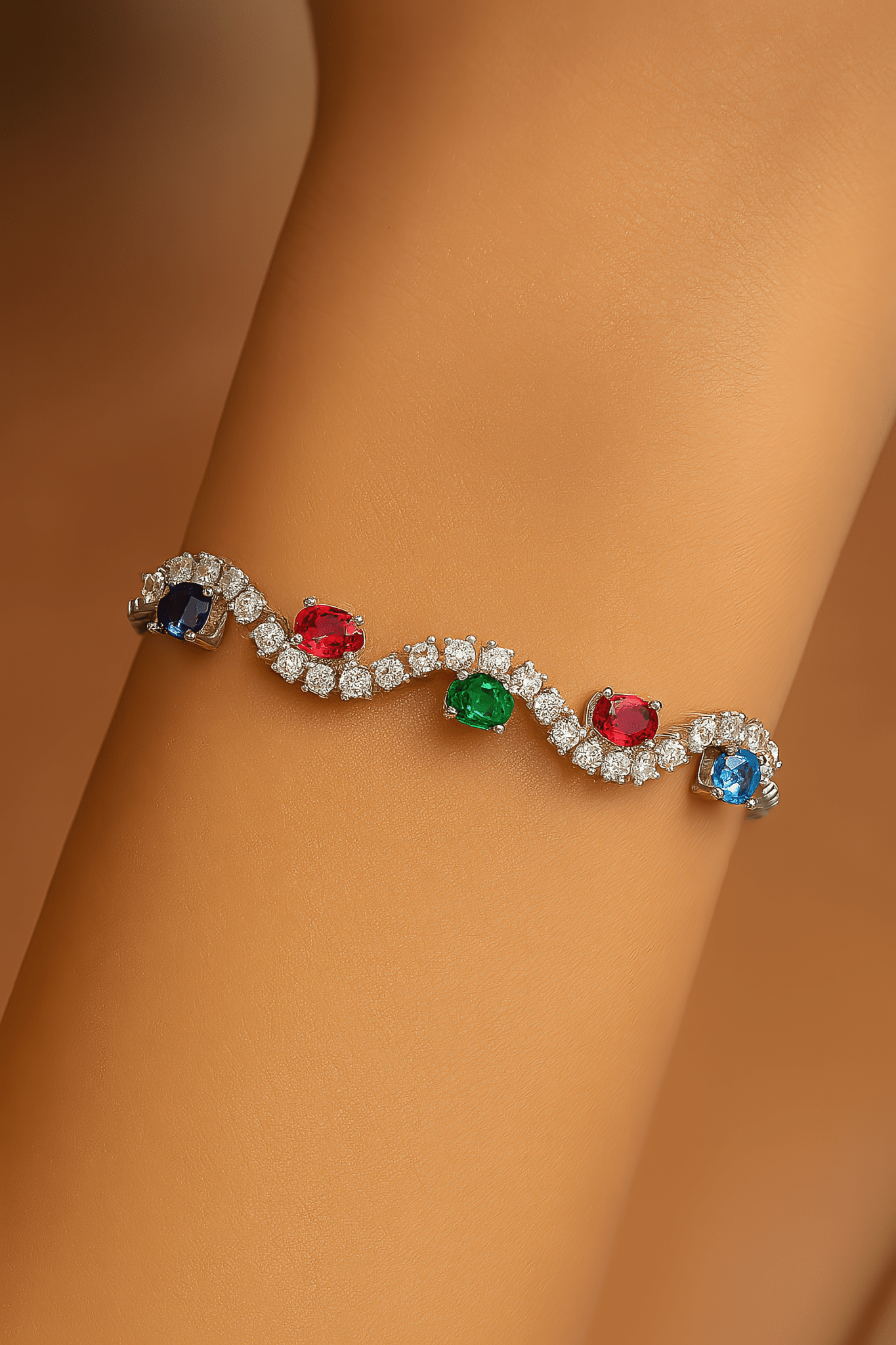 Gemstone Wave Bracelet Adjustable Sterling Silver 925 - NAFALUXE