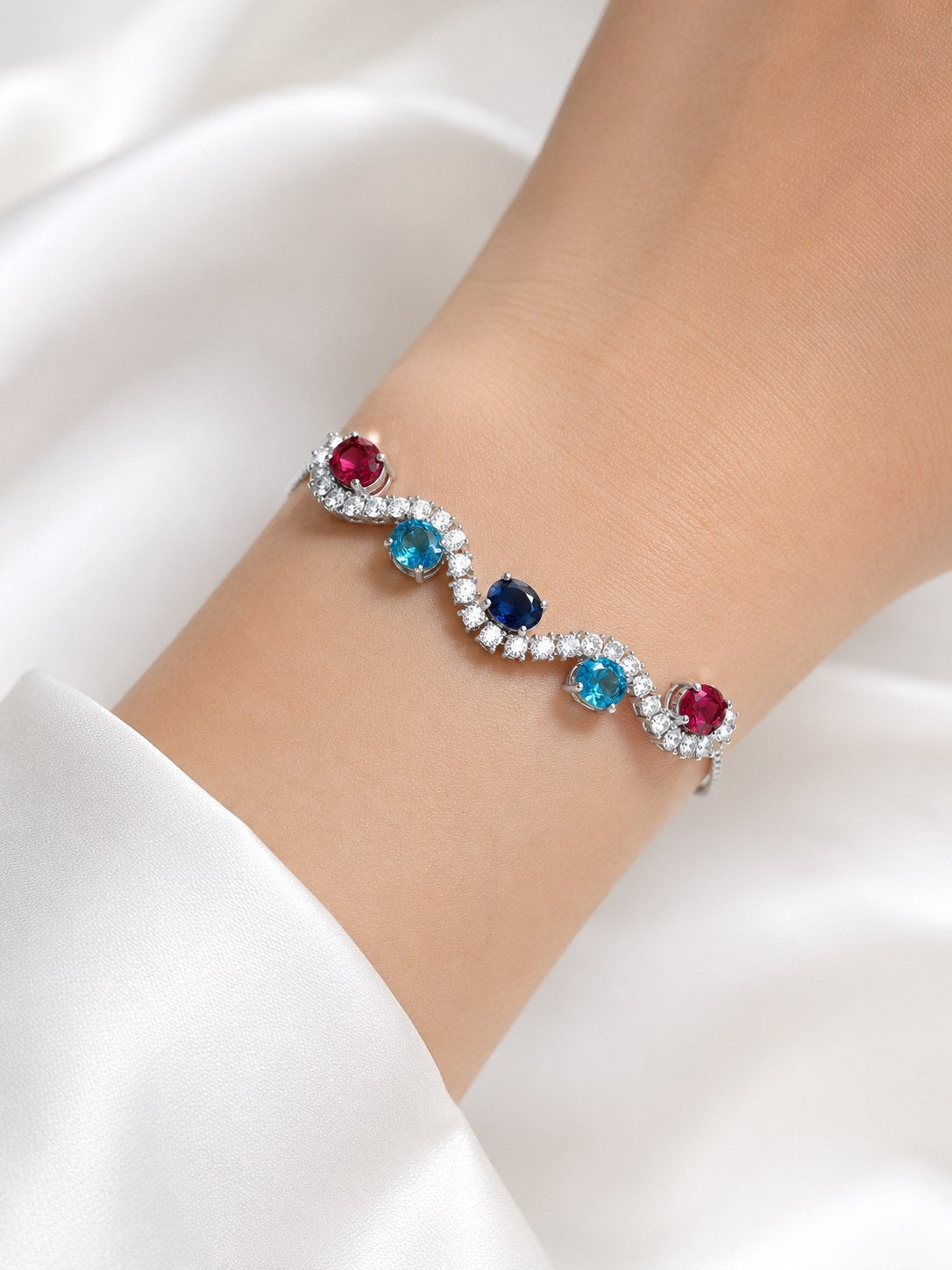 Bracelet ajustable en argent sterling 925 avec pierres précieuses - NAFALUXE