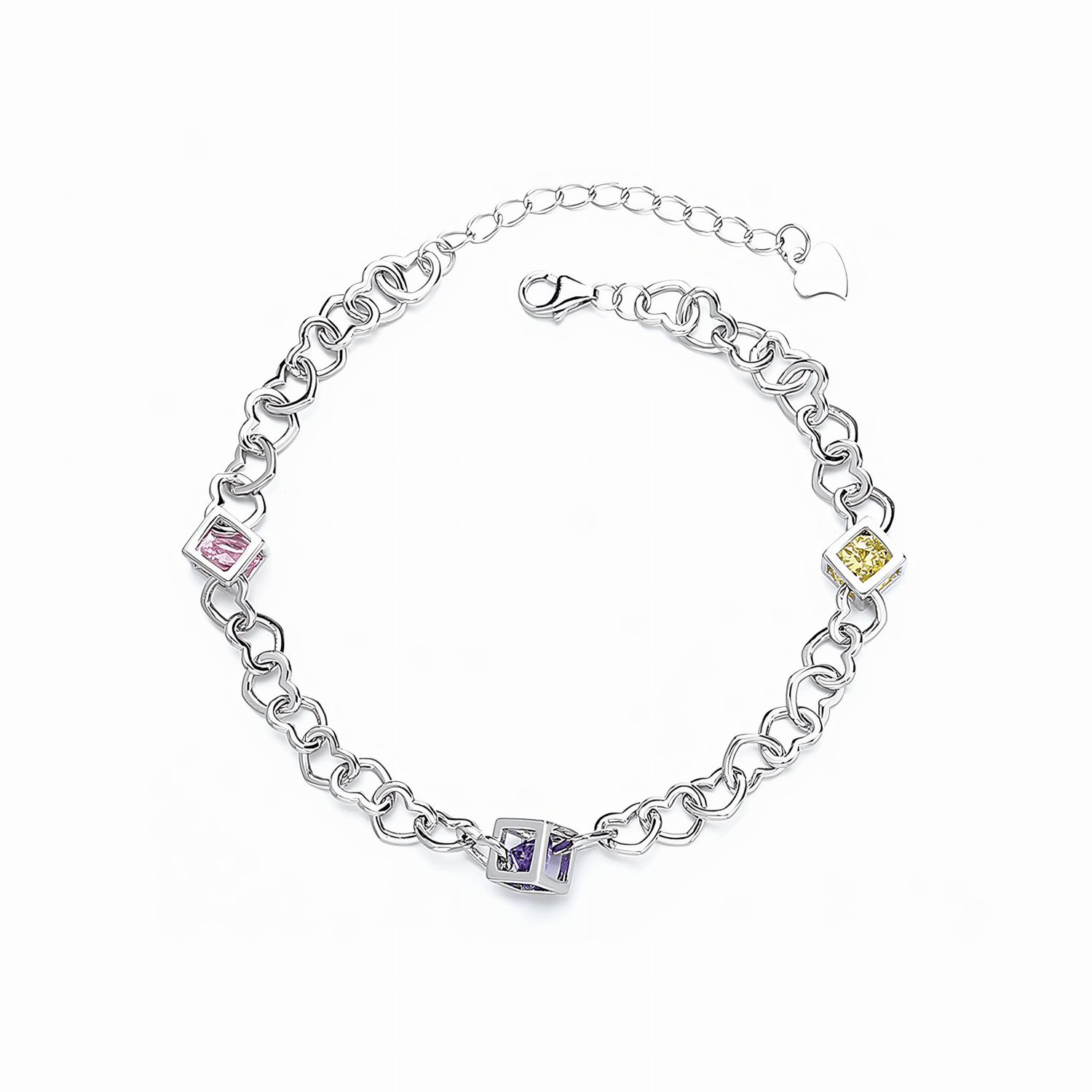 Geometric Cube Gemstone Chain Bracelet Sterling Silver 925 - NAFALUXE