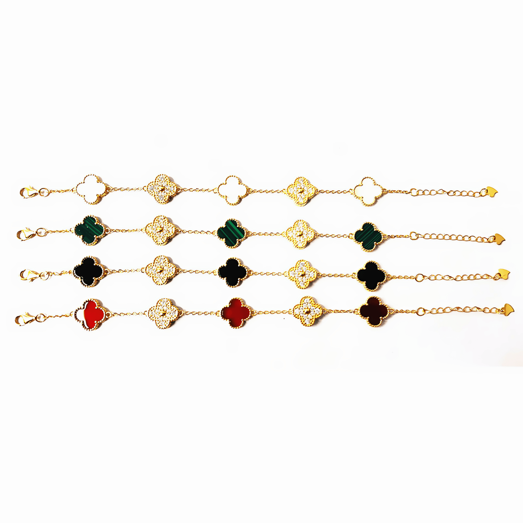 Gold Plated Four - Leaf Clover Bracelets with Colorful Inlays – Set of 5 - NAFALUXE