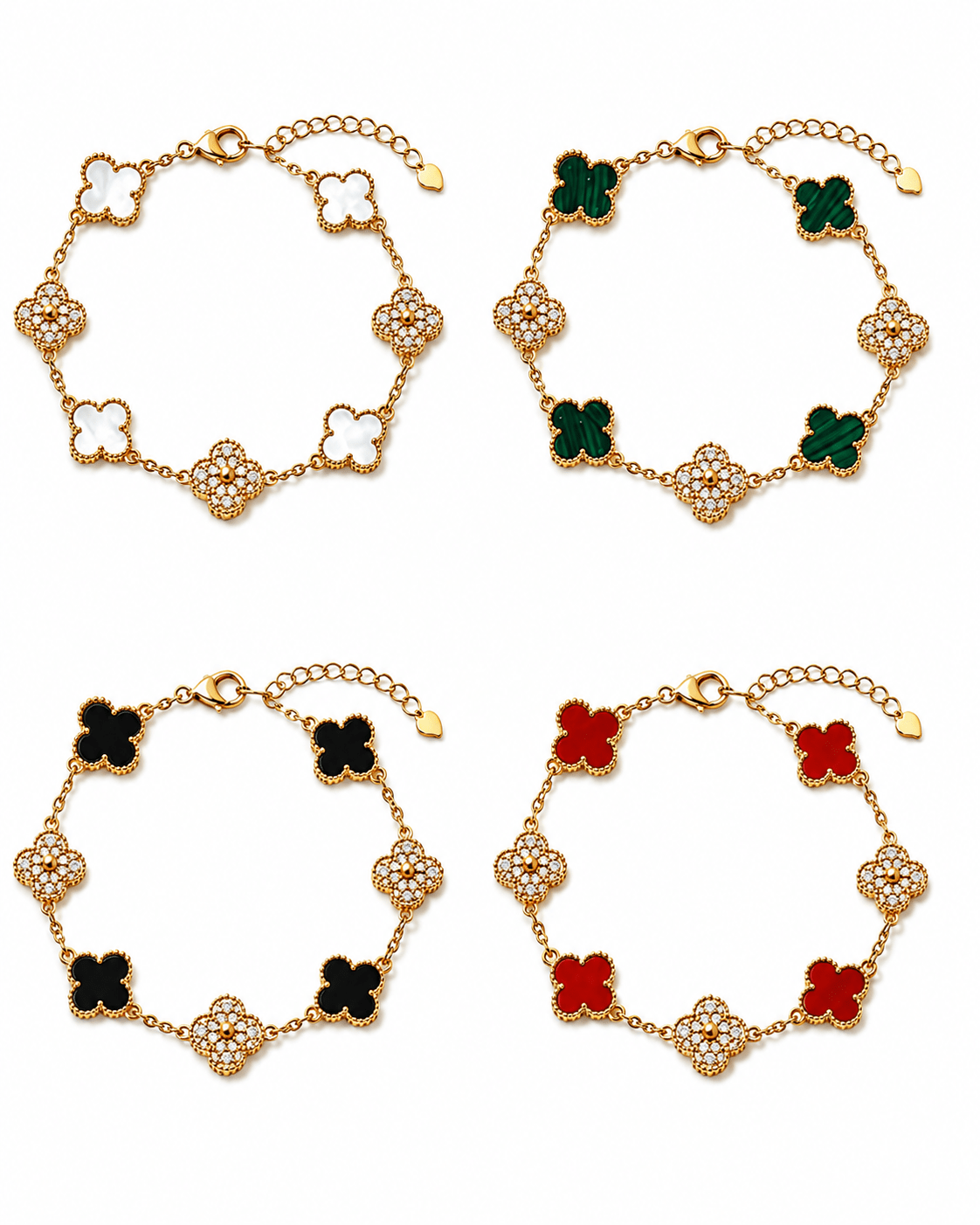 Bracelets en forme de trèfle à quatre feuilles plaqués or avec incrustations colorées - NAFALUXE