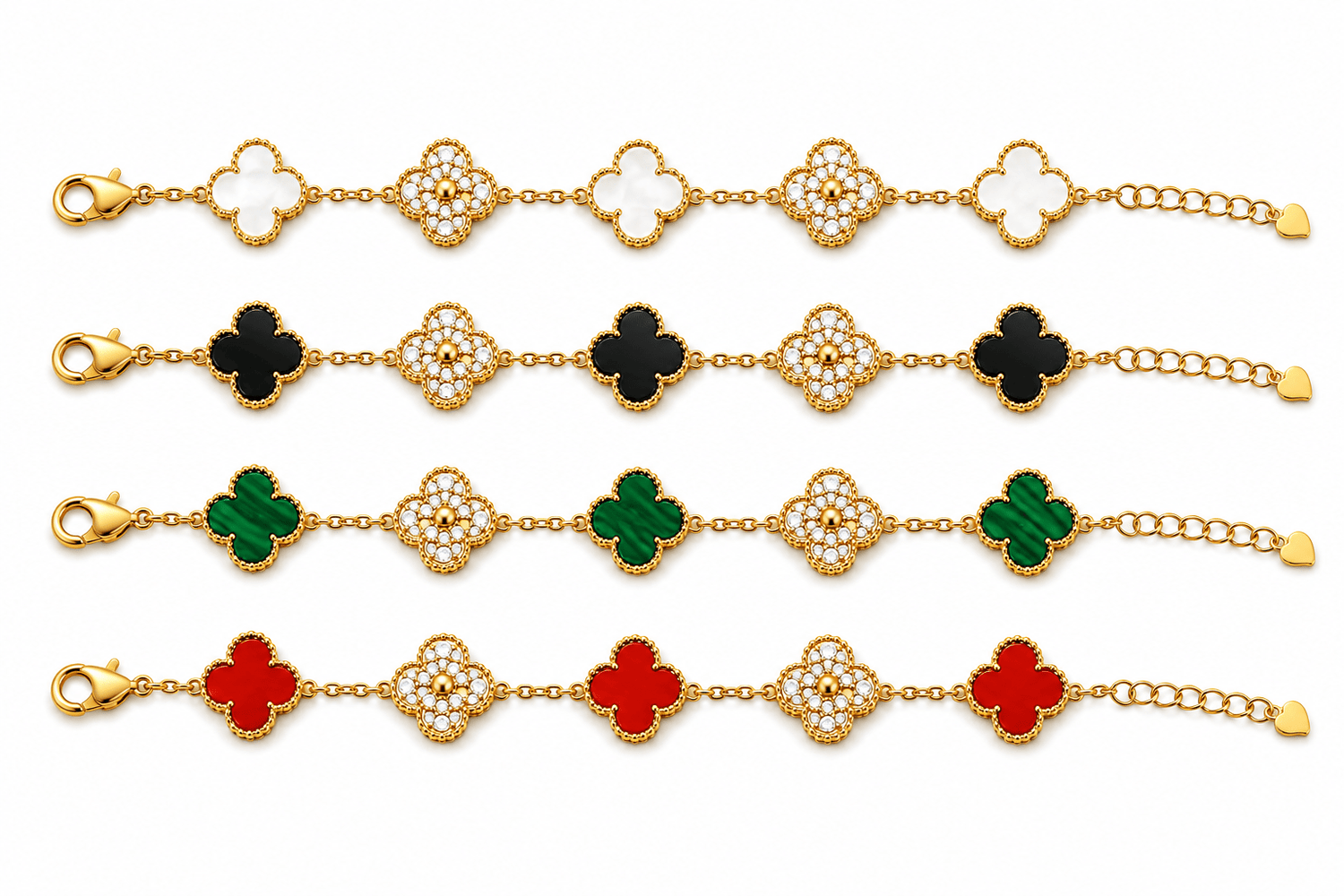 Bracelets en forme de trèfle à quatre feuilles plaqués or avec incrustations colorées - NAFALUXE