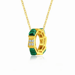 Gold Plated Malachite Style CZ Geometric Pendant Necklace - NAFALUXE