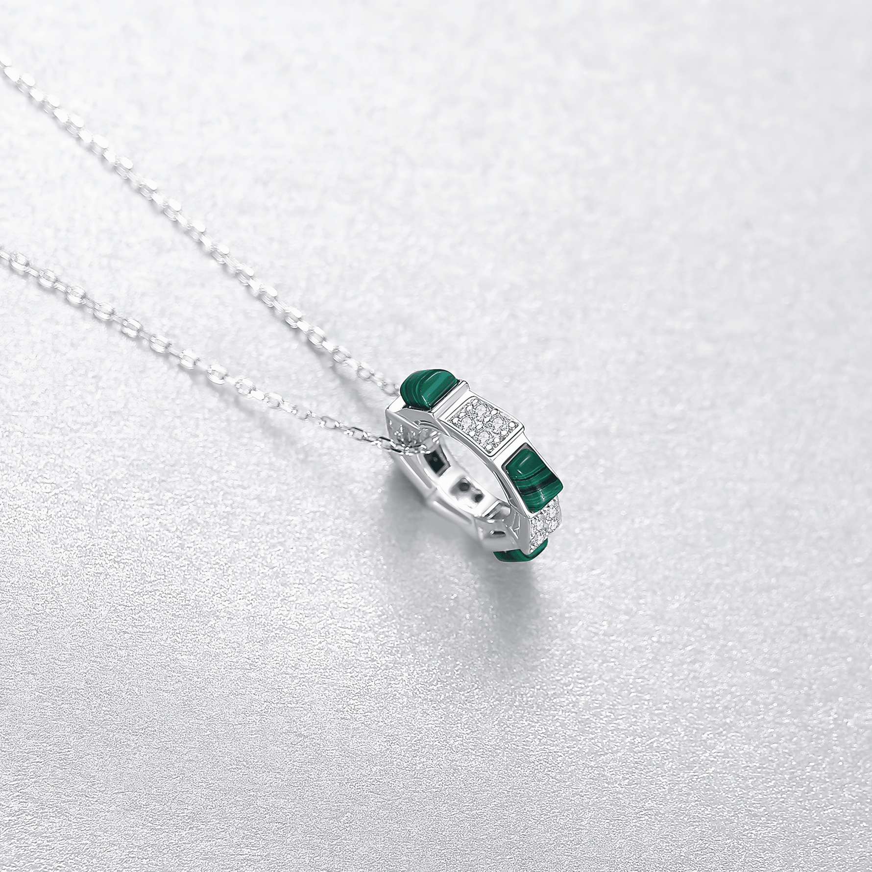 Gold Plated Malachite Style CZ Geometric Pendant Necklace - NAFALUXE