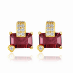 Gold - Plated Pink Emerald - Cut CZ Stud Earrings in Sterling Silver - NAFALUXE