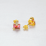 Gold - Plated Pink Emerald - Cut CZ Stud Earrings in Sterling Silver - NAFALUXE