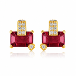 Gold-Plated Pink Emerald-Cut CZ Stud Earrings in Sterling Silver - NAFALUXE