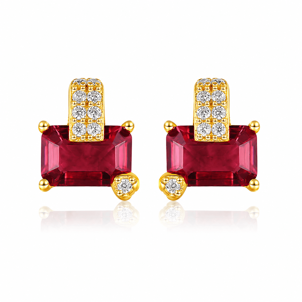 Gold-Plated Pink Emerald-Cut CZ Stud Earrings in Sterling Silver - NAFALUXE