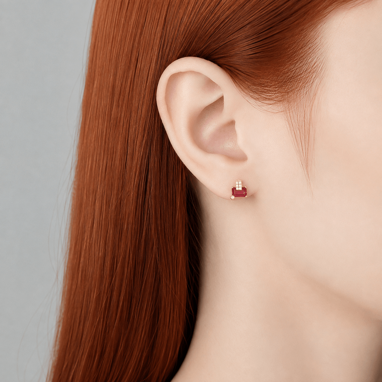 Gold-Plated Pink Emerald-Cut CZ Stud Earrings in Sterling Silver - NAFALUXE