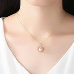 Gold Plated Sterling Silver Baroque Freshwater Pearl CZ Flower Necklace - NAFALUXE