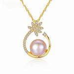 Gold Plated Sterling Silver Baroque Freshwater Pearl CZ Flower Necklace - NAFALUXE