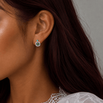 Green Cat Eye Stone Stud Earrings with CZ Halo in Sterling Silver - NAFALUXE
