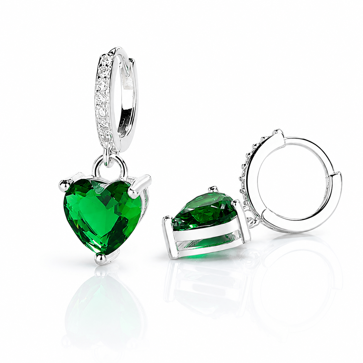 Green Heart Drop Earrings – 925 Silver - NAFALUXE