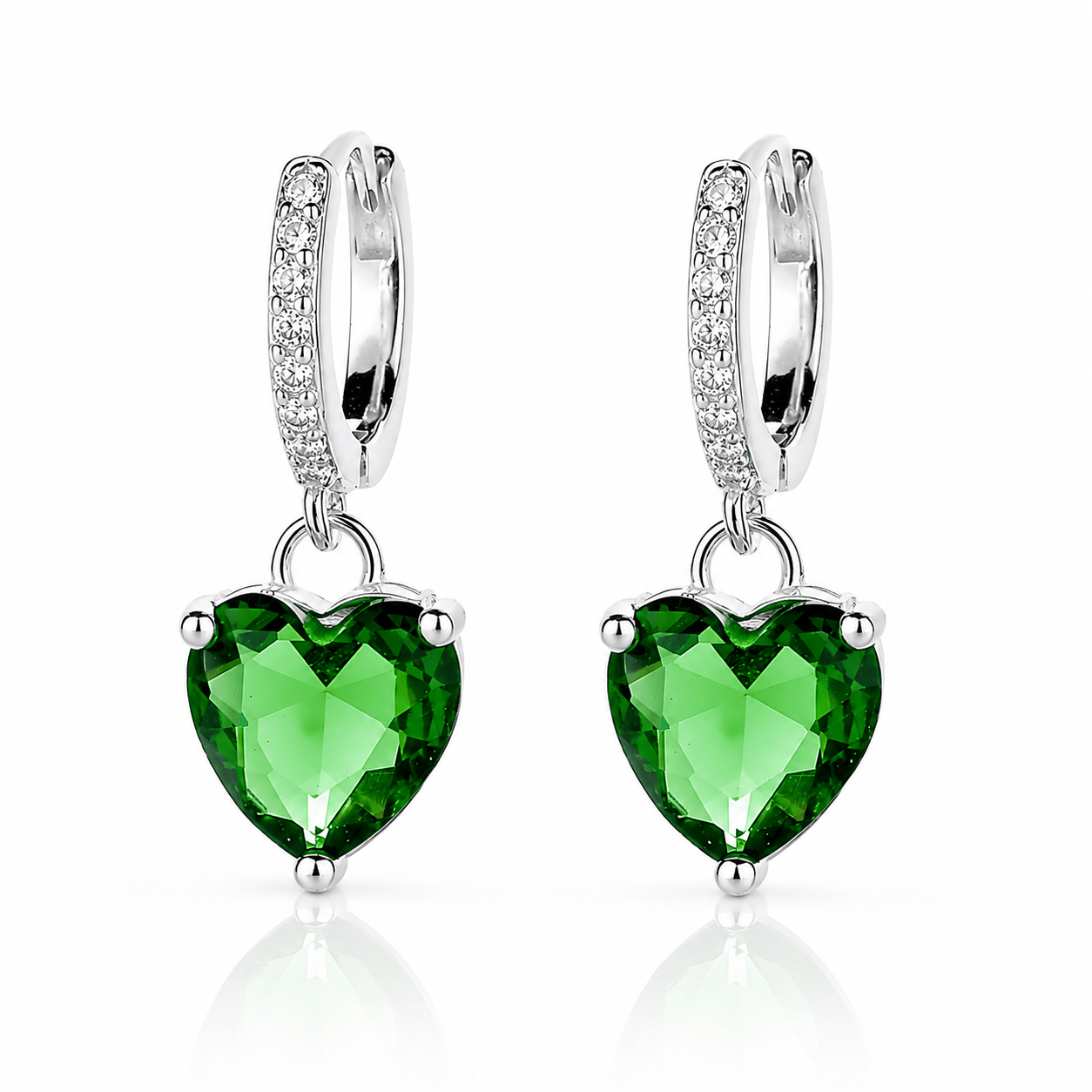 Green Heart Drop Earrings – 925 Silver - NAFALUXE