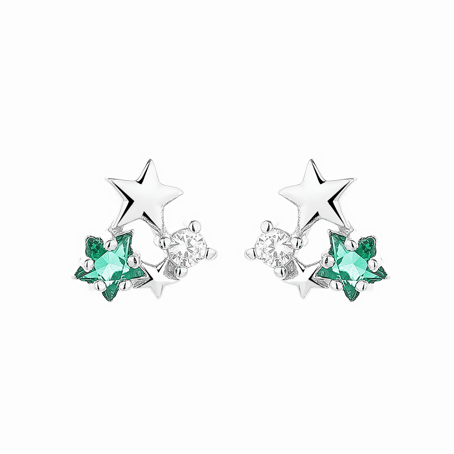 Green & Silver Star Studs - NAFALUXE