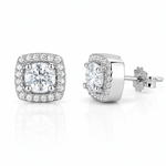 Halo Cushion Stud Earrings with Clear AAA Cubic Zirconia - NAFALUXE