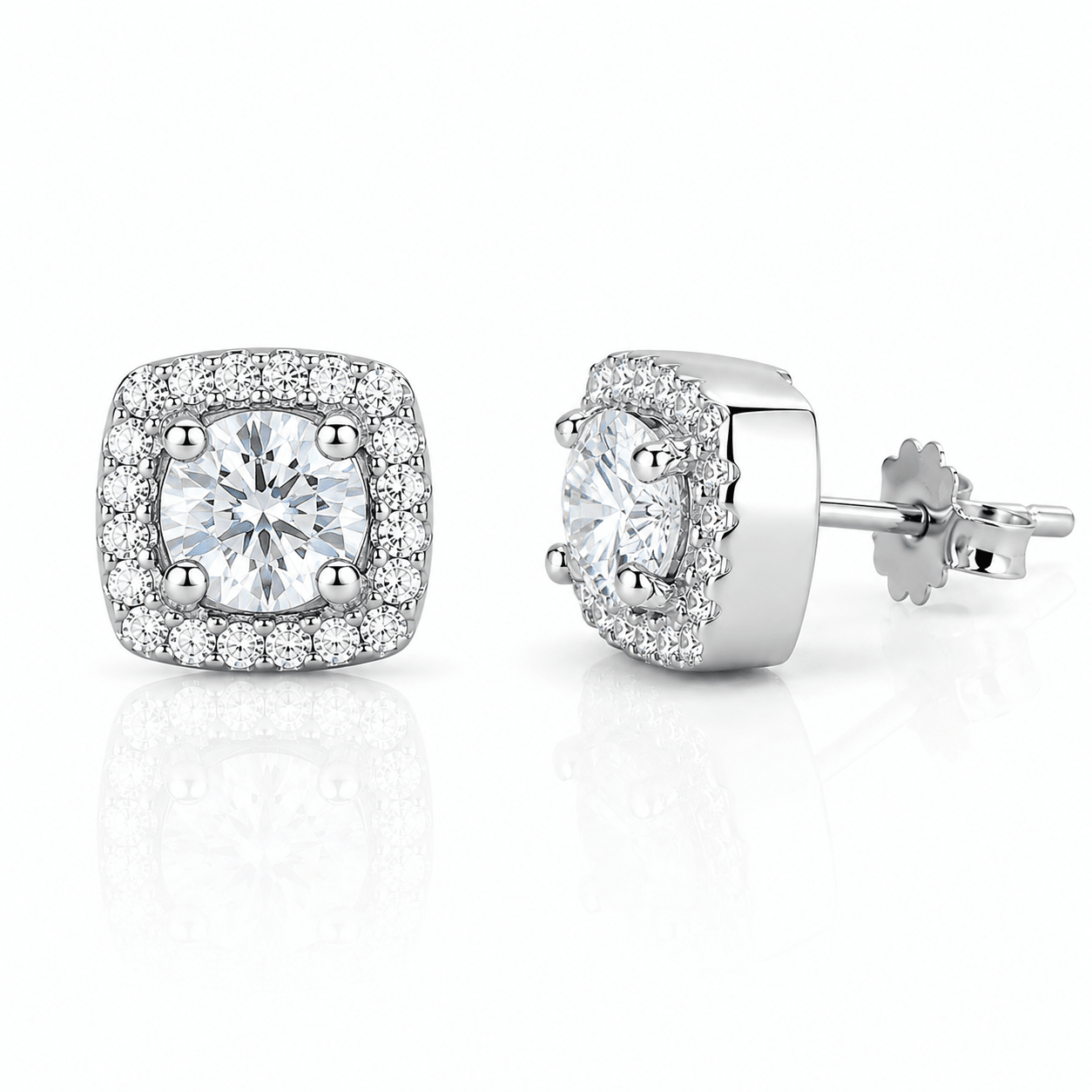 Halo Cushion Stud Earrings with Clear AAA Cubic Zirconia - NAFALUXE