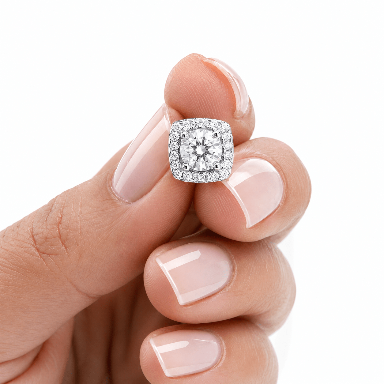 Halo Cushion Stud Earrings with Clear AAA Cubic Zirconia - NAFALUXE