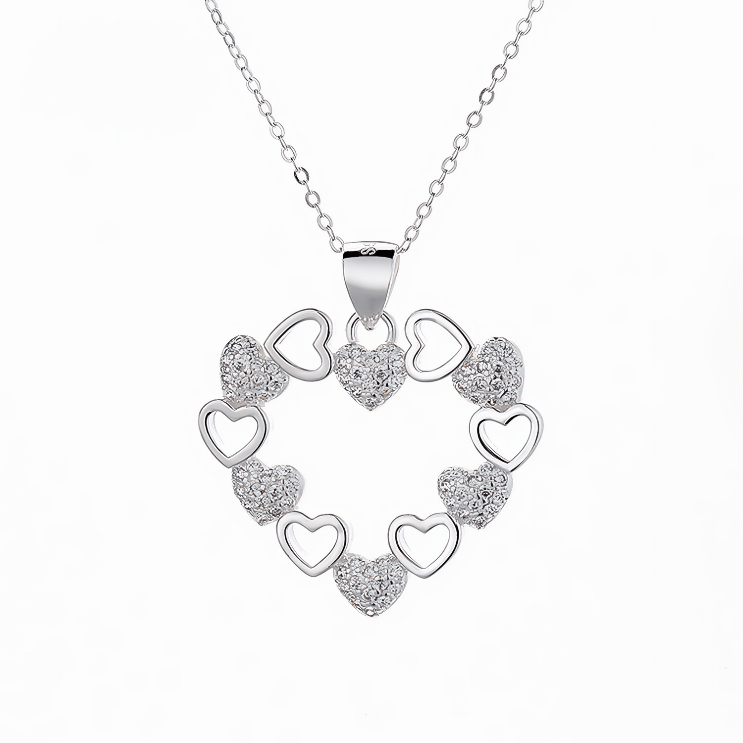 Heart Cluster Pendant Necklace – 925 Silver - NAFALUXE