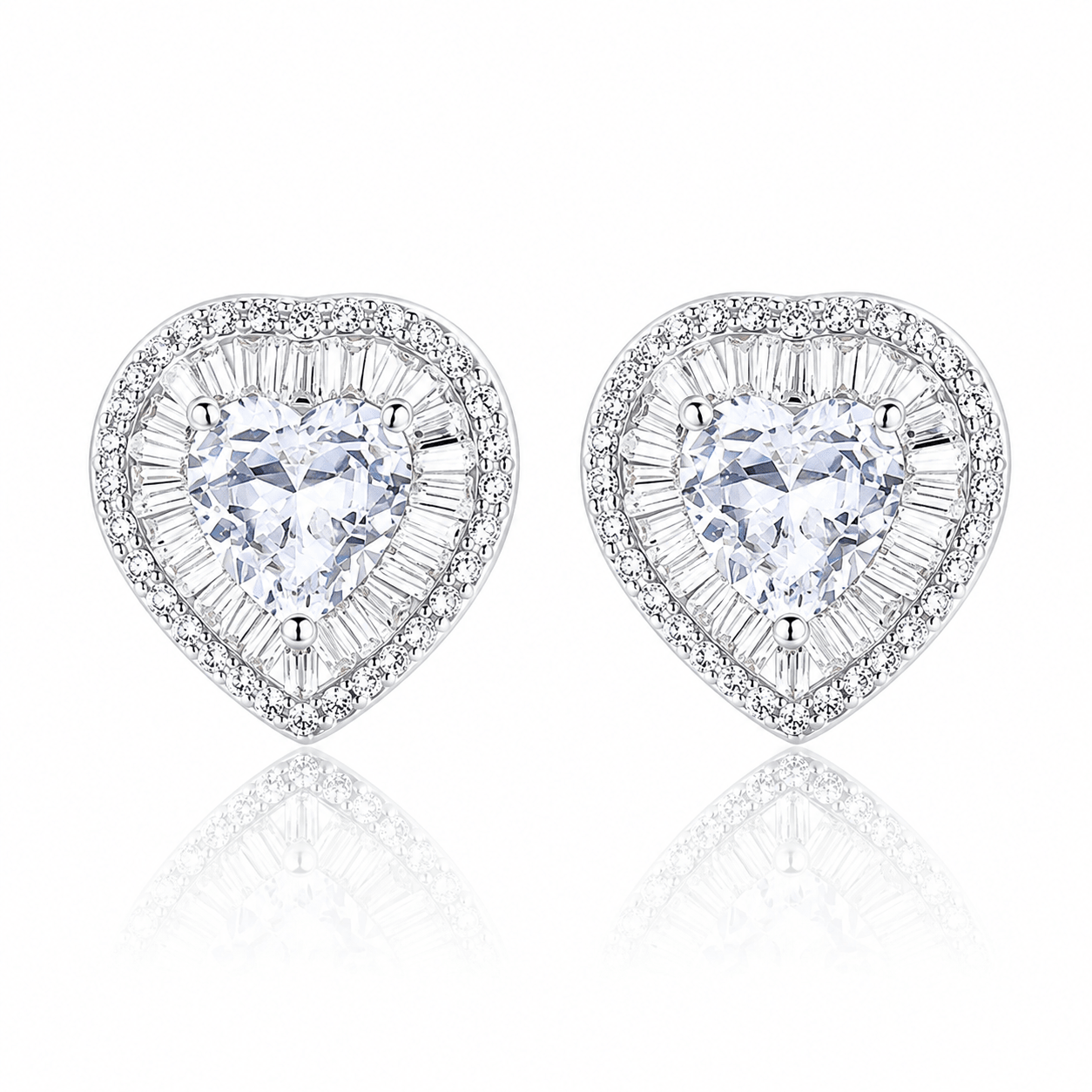 Heart Halo Stud Earrings – 925 Silver - NAFALUXE