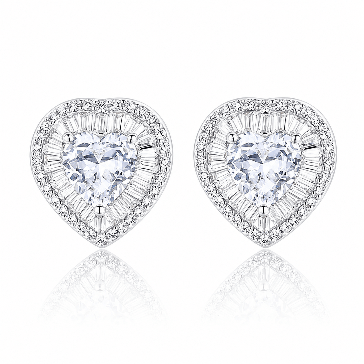 Heart Halo Stud Earrings – 925 Silver - NAFALUXE