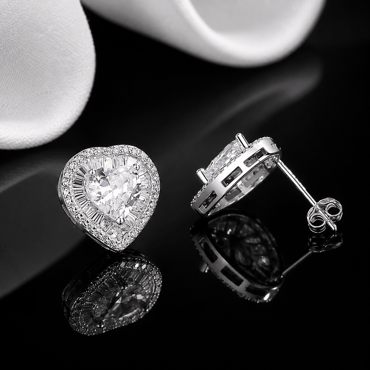 Heart Halo Stud Earrings – 925 Silver - NAFALUXE