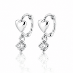 Heart Hoop Earrings with Dangling Zirconia Charm - NAFALUXE