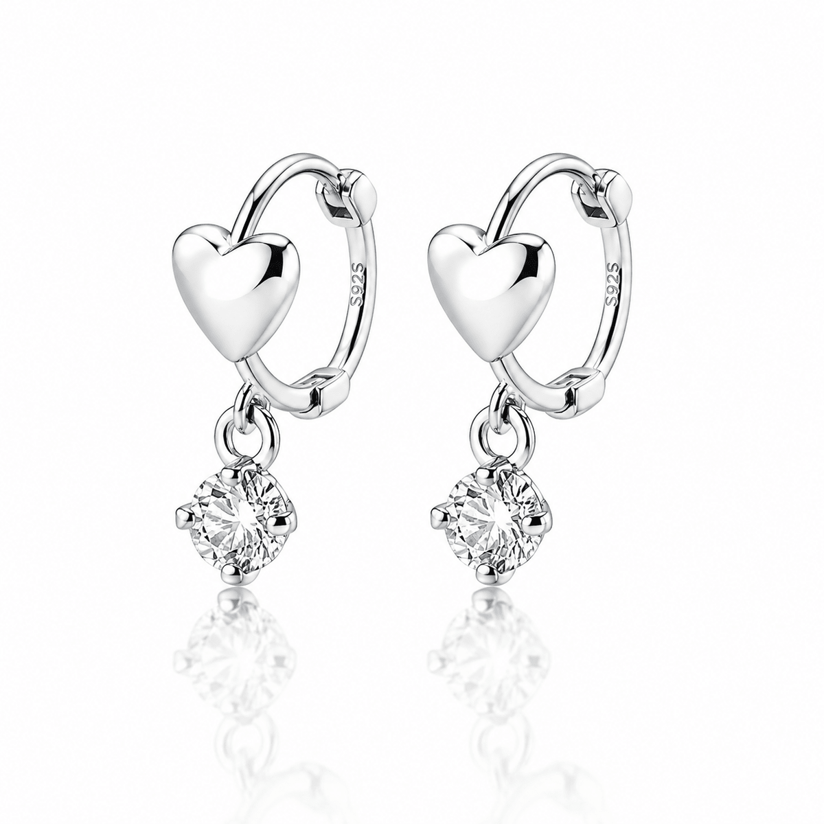 Heart Hoop Earrings with Dangling Zirconia Charm - NAFALUXE
