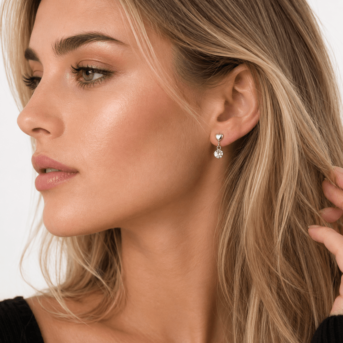 Heart Hoop Earrings with Dangling Zirconia Charm - NAFALUXE