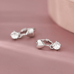 Heart Hoop Earrings with Dangling Zirconia Charm - NAFALUXE