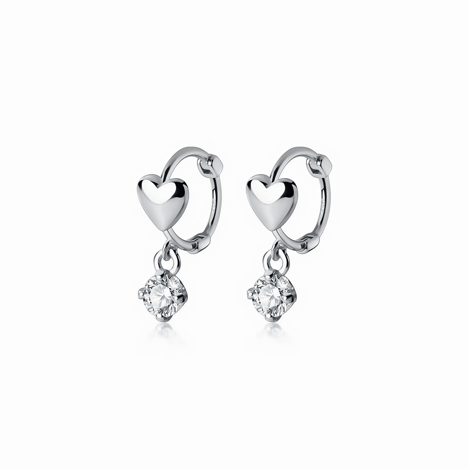 Heart Hoop Earrings with Dangling Zirconia Charm - NAFALUXE