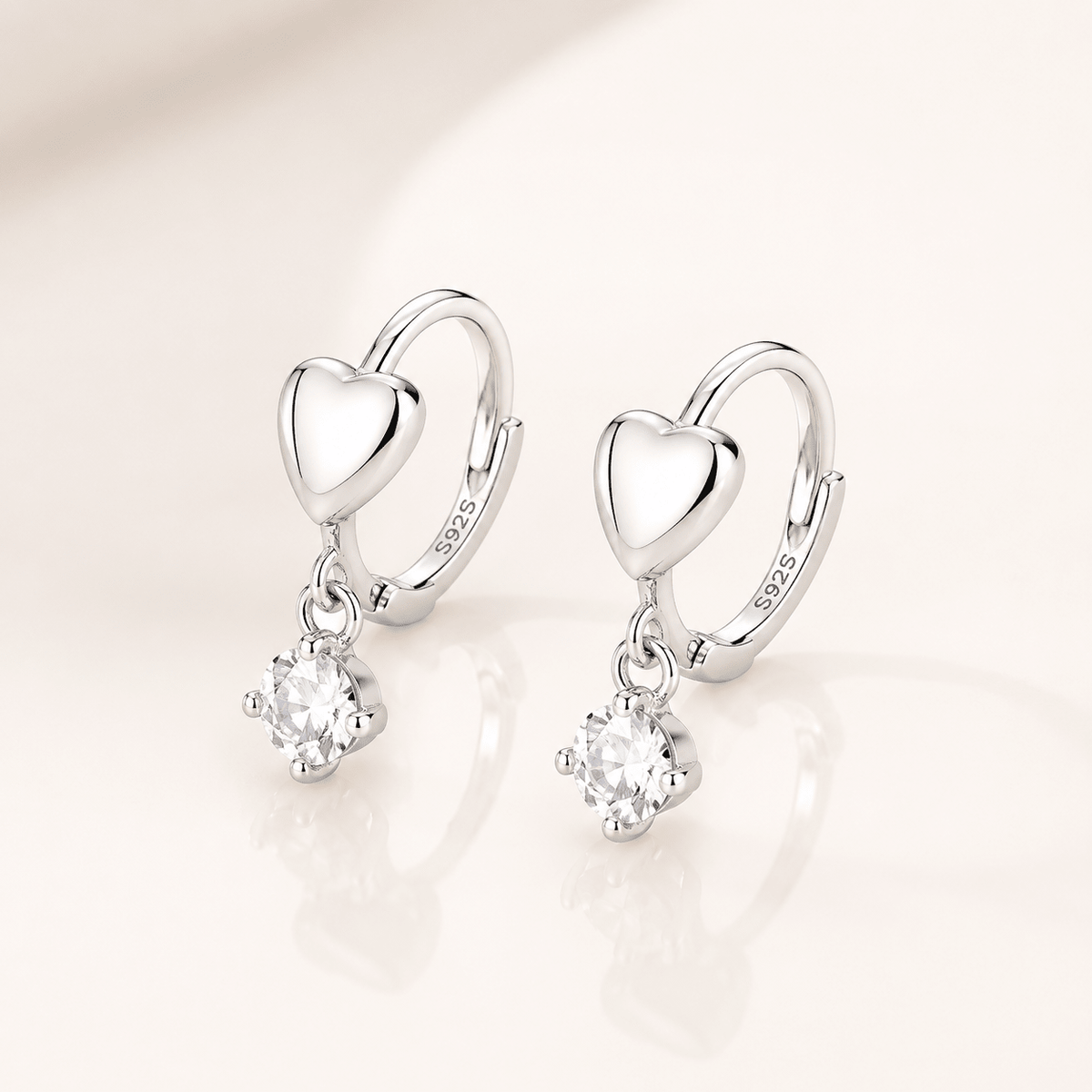 Heart Hoop Earrings with Dangling Zirconia Charm - NAFALUXE