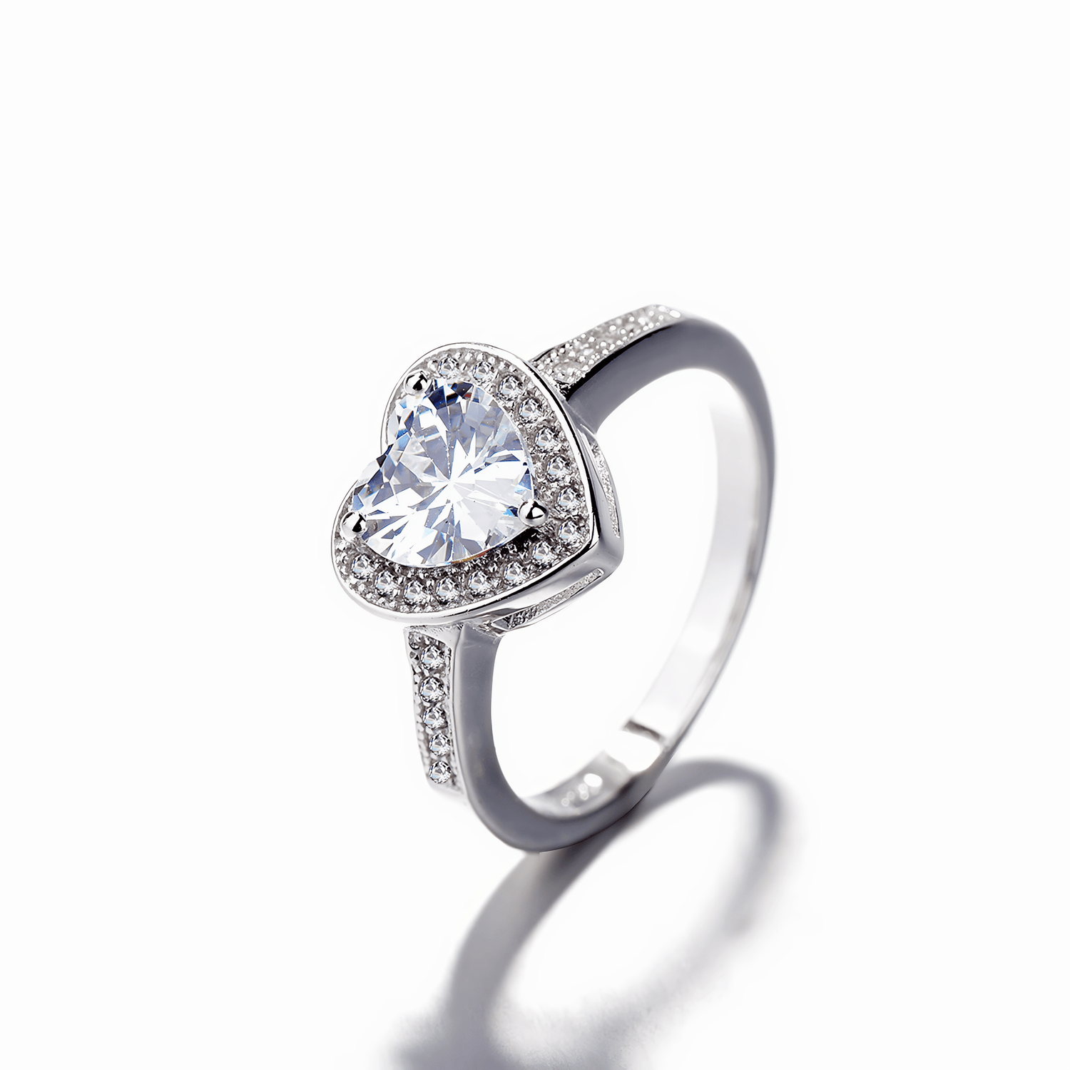 Heart of Elegance Sterling Silver Ring with Pavé Accents - NAFALUXE