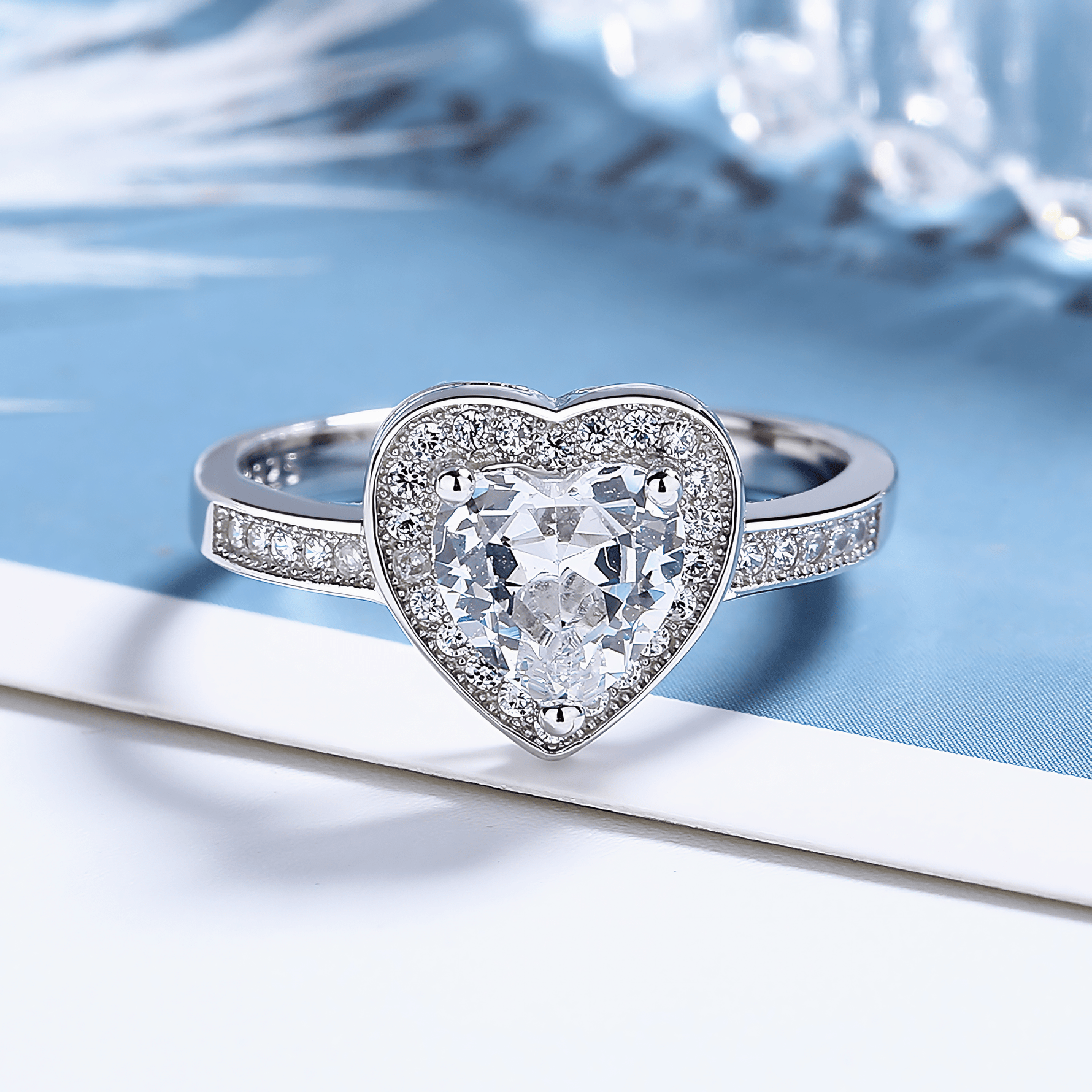 Heart of Elegance Sterling Silver Ring with Pavé Accents - NAFALUXE