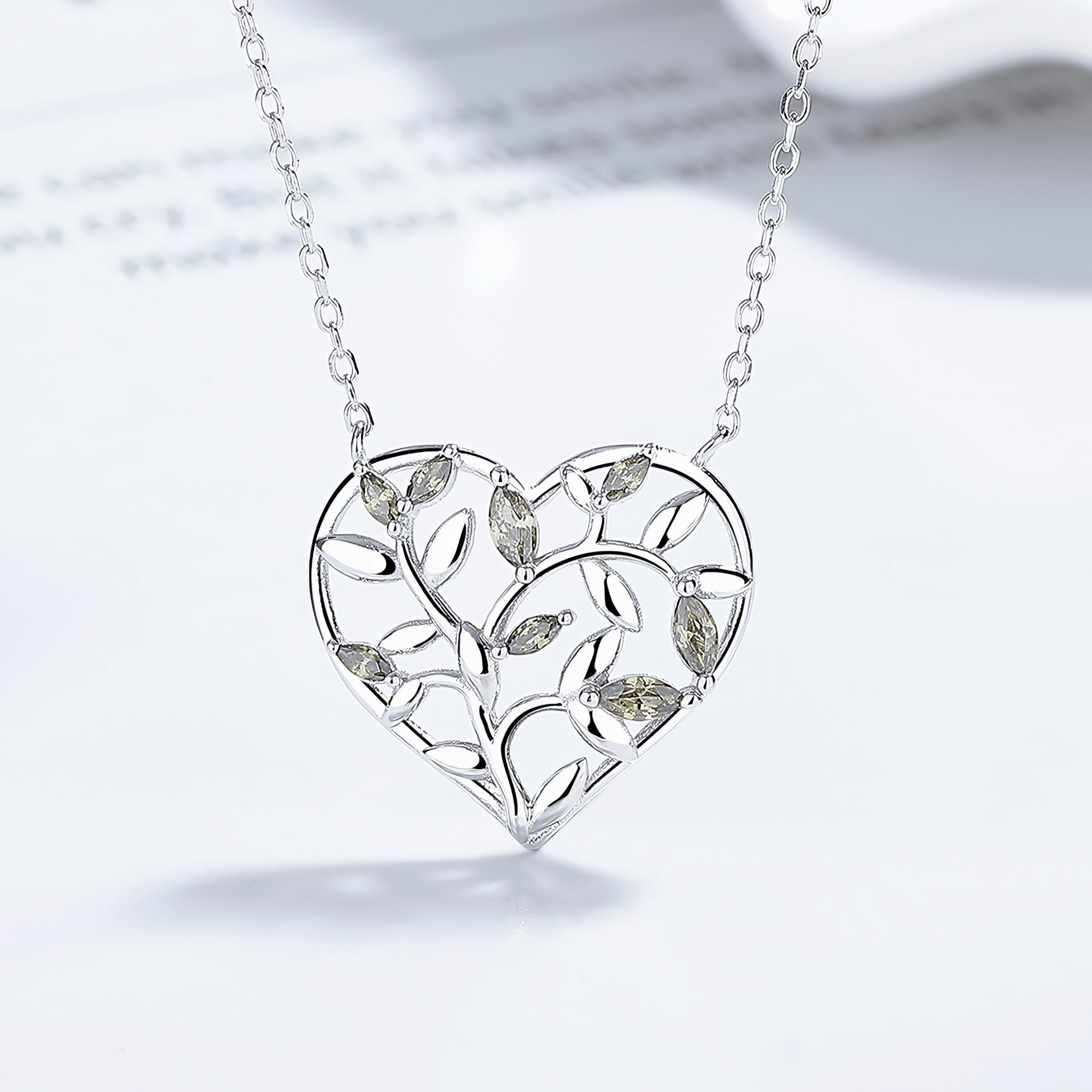 Heart of Nature Necklace – Sterling Silver with Green Zirconia - NAFALUXE