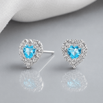 Heart-Shaped 925 Sterling Silver Blue Stone Stud Earring - NAFALUXE