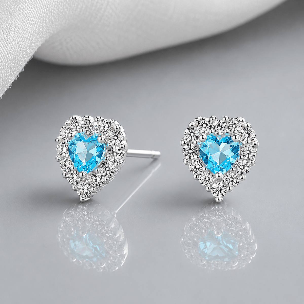 Heart-Shaped 925 Sterling Silver Blue Stone Stud Earring - NAFALUXE
