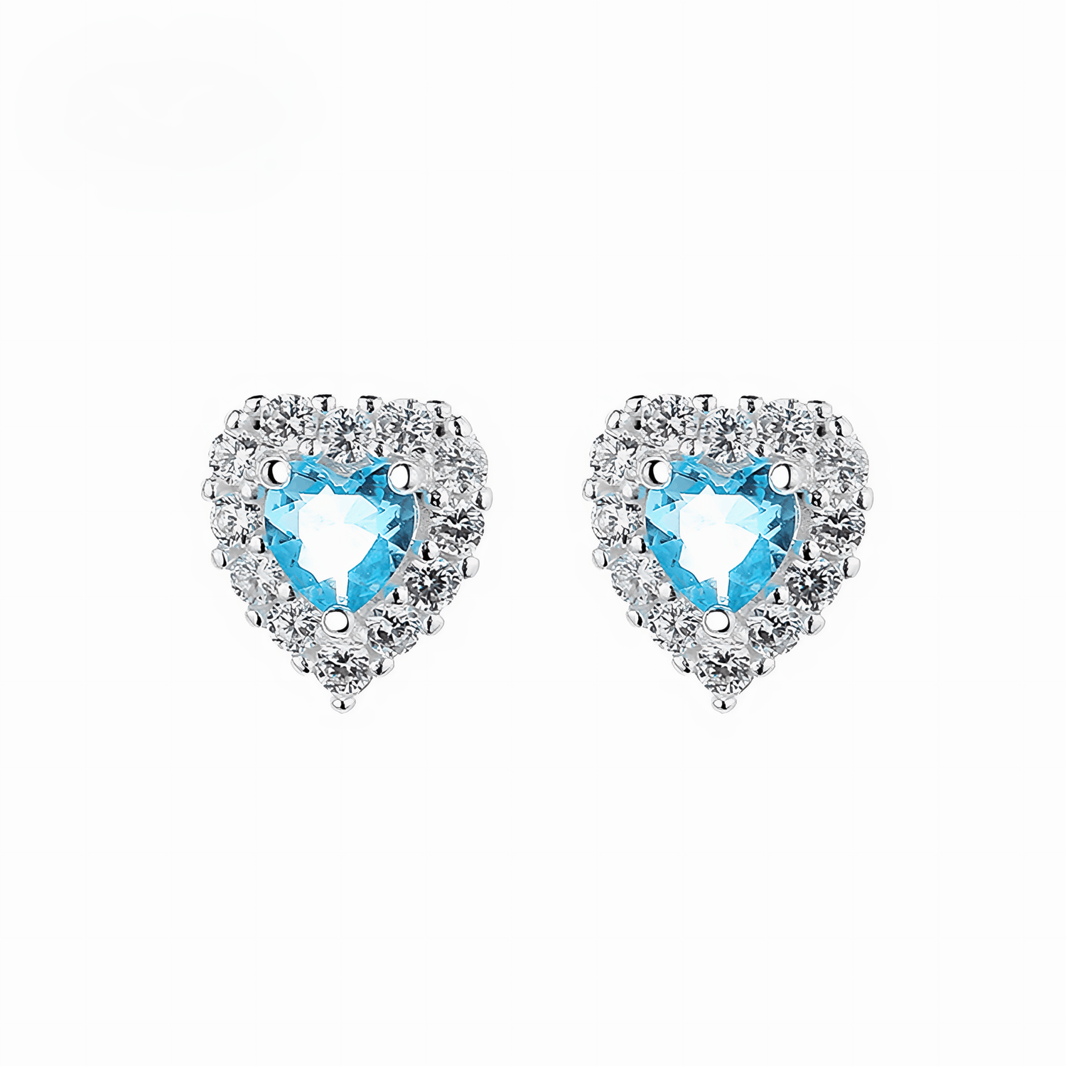 Heart - Shaped 925 Sterling Silver Blue Stone Stud Earring - NAFALUXE