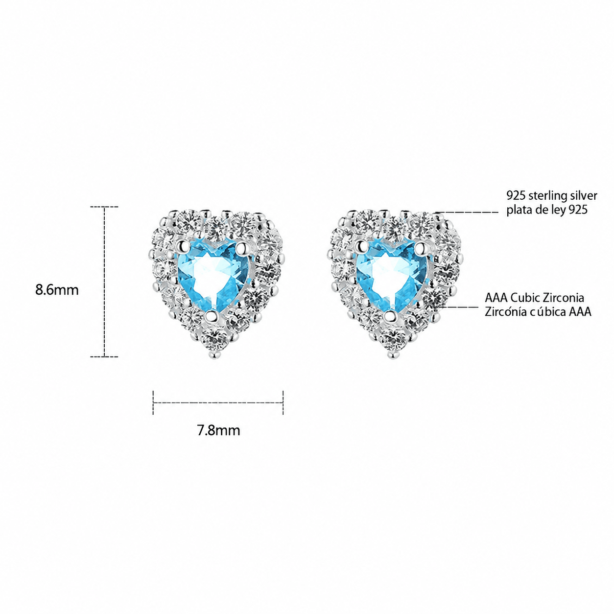 Heart-Shaped 925 Sterling Silver Blue Stone Stud Earring - NAFALUXE