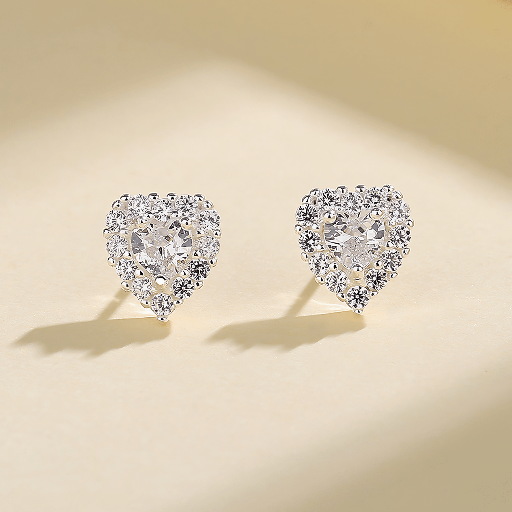Heart - Shaped 925 Sterling Silver white Stone Stud Earring - NAFALUXE